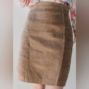 Vintage Copper Key Women's Suede Midi Skirt, Tan / Brown - Size 5